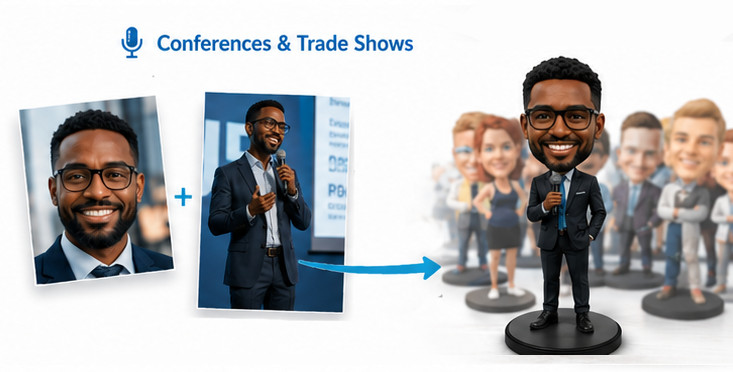 Two photos combined into a custom bobblehead figurine